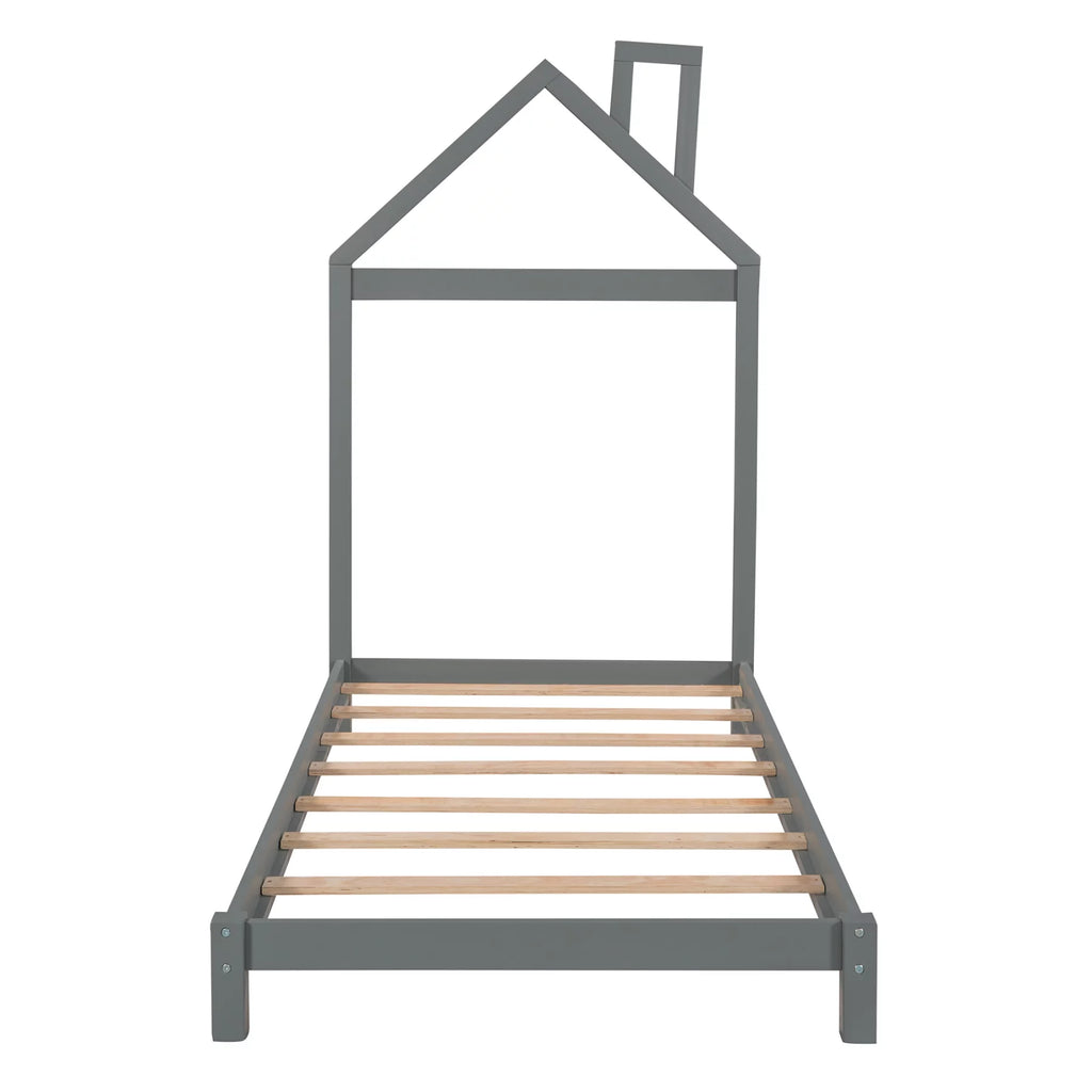 Twin Size Kids Bed with House-Shaped Headboard R85202