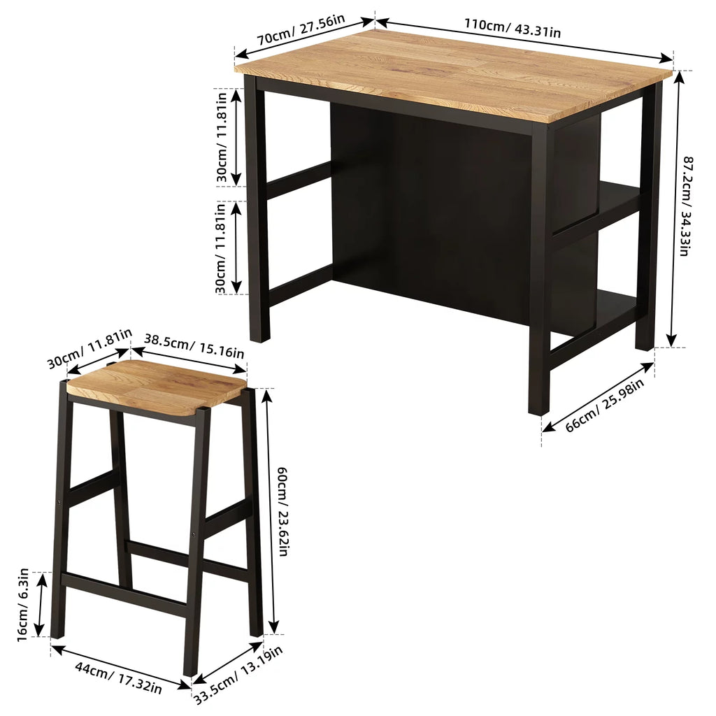 3 PCS RubberWood Dining Table Set with 2 Stools N419