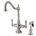 Satin Nickel Double Handle Kitchen Faucet with Brass Sprayer F94241