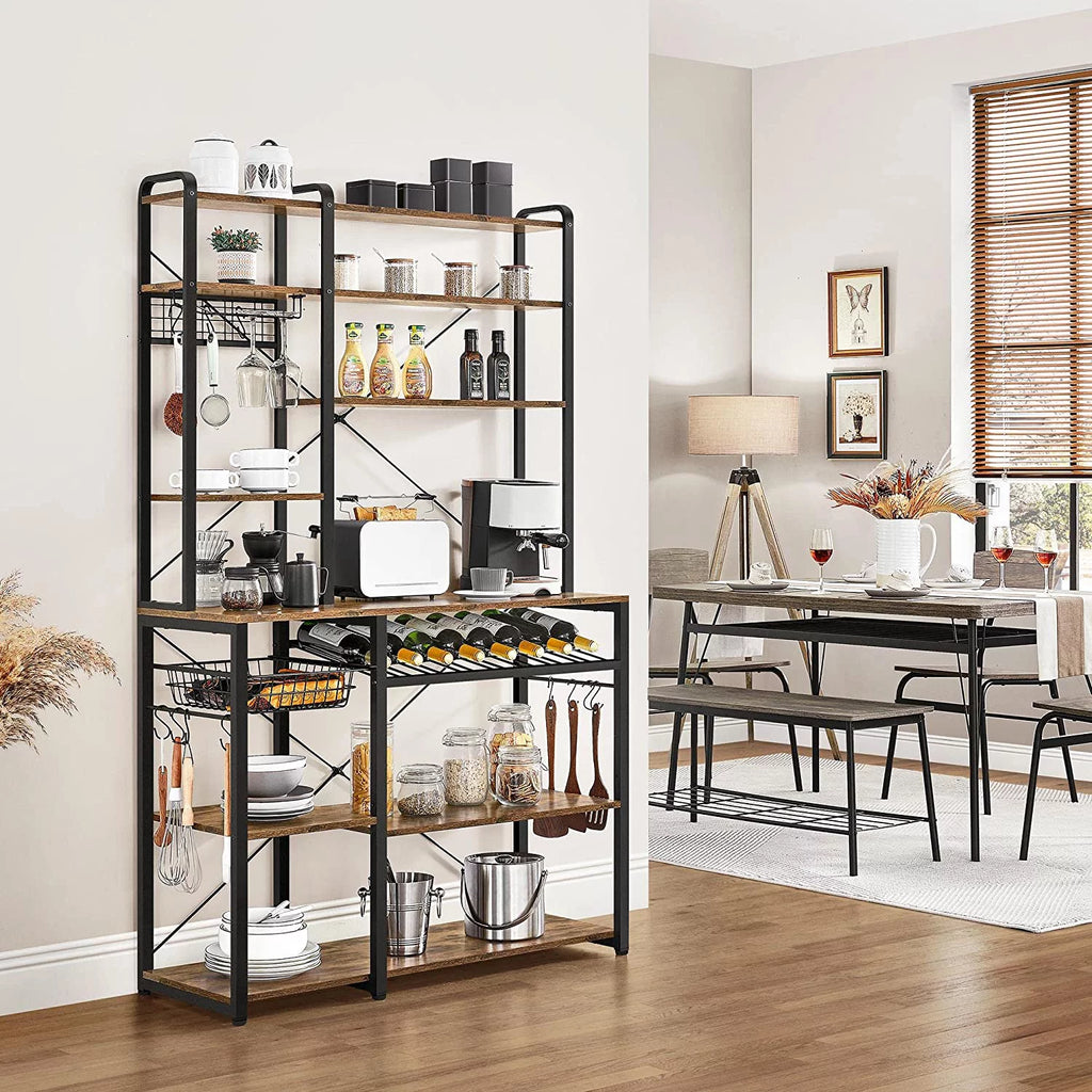 Wooden Kitchen Bakers Rack with Wine Rack and 12 Hooks Y8888