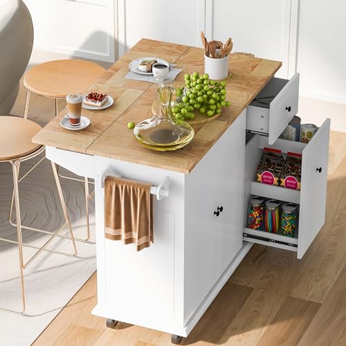 Kitchen Cart with Wood Top, 4 Drawers, Open Shelves and Door P5081