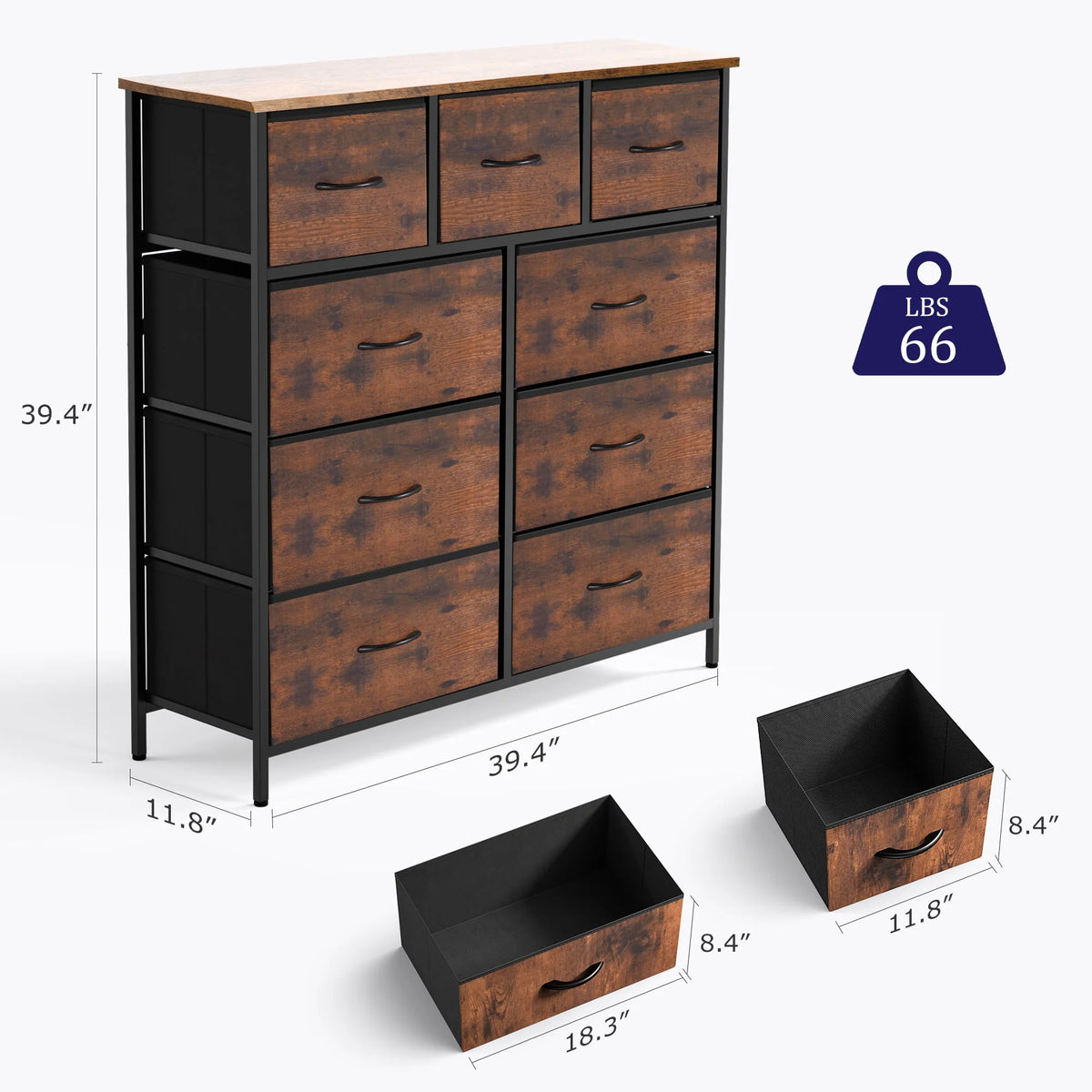 Black 5 Drawer Fabric Dresser with Wood Top N920425