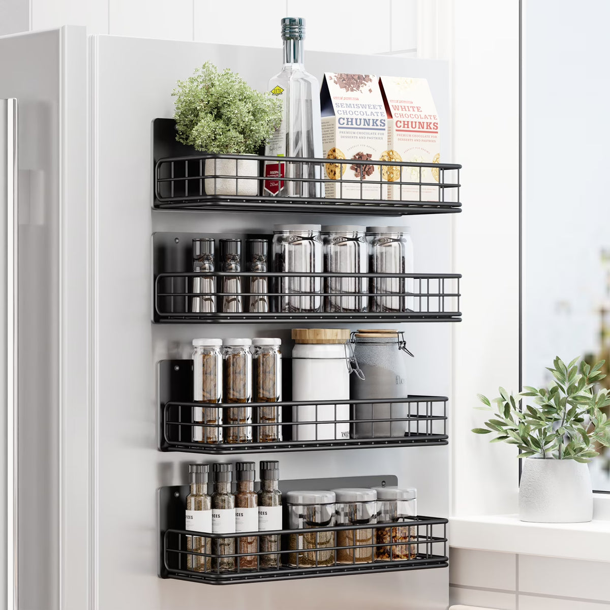 Magnetic Spice Rack, 4 Pack Refrigerator Storage Shelf P15831