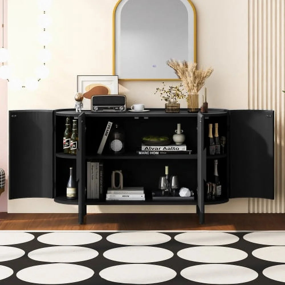 Black Curved Sideboard with Adjustable Shelves U677