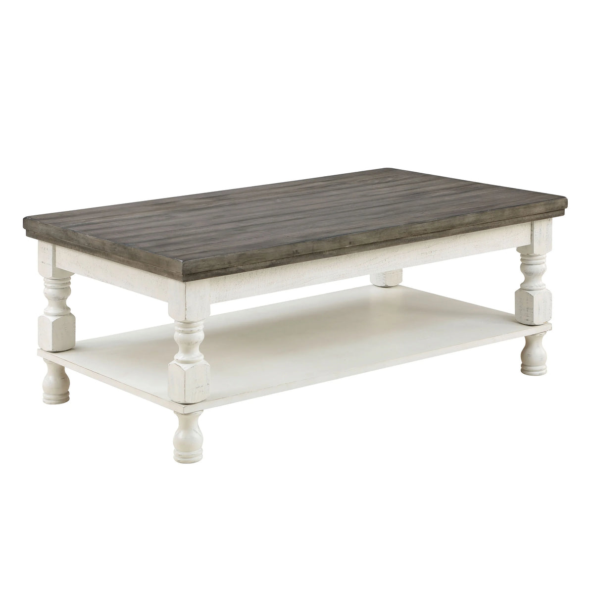 Rustic White Solid Wood 1-Shelf Coffee Table K498