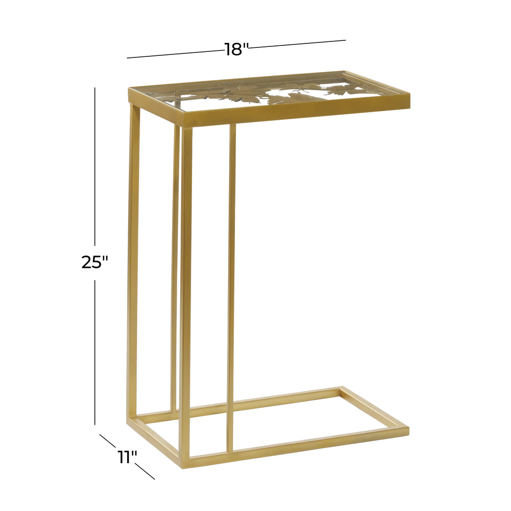 18" x 25" Gold Metal Accent Table with Clear Glass Top F402620
