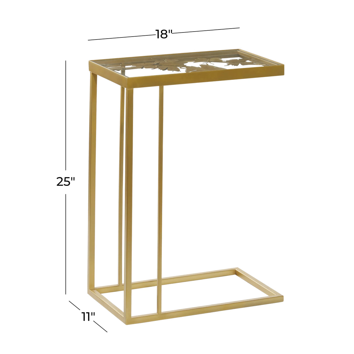 18" x 25" Gold Metal Accent Table with Clear Glass Top F402620