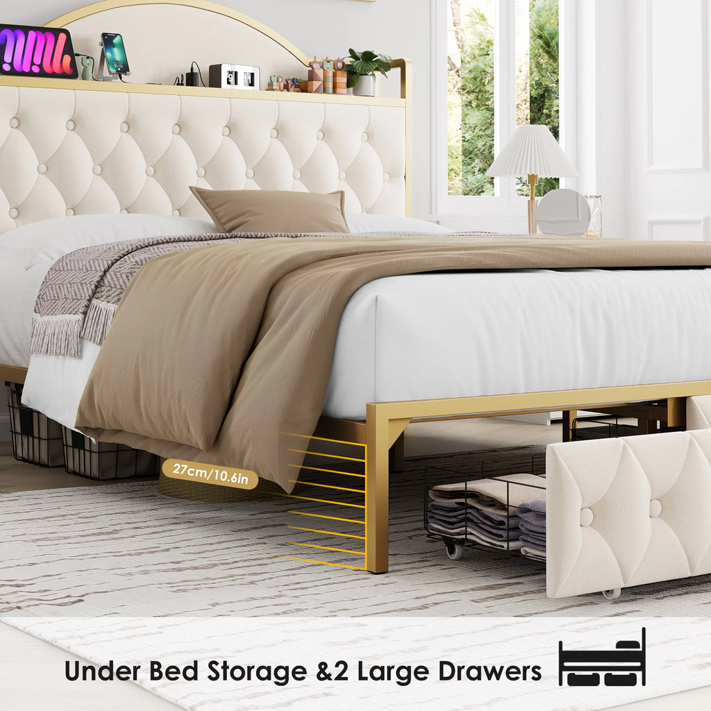 White Queen Size Storage Bed with 2 Drawers S452533