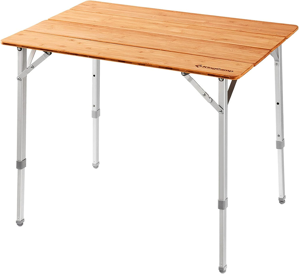 Bamboo Folding Table with 4-Folds Aluminum Frame Camping Table in Carry Bag R87392