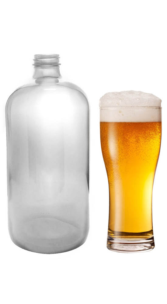 32 oz Clear Glass Boston Round Growler T18946