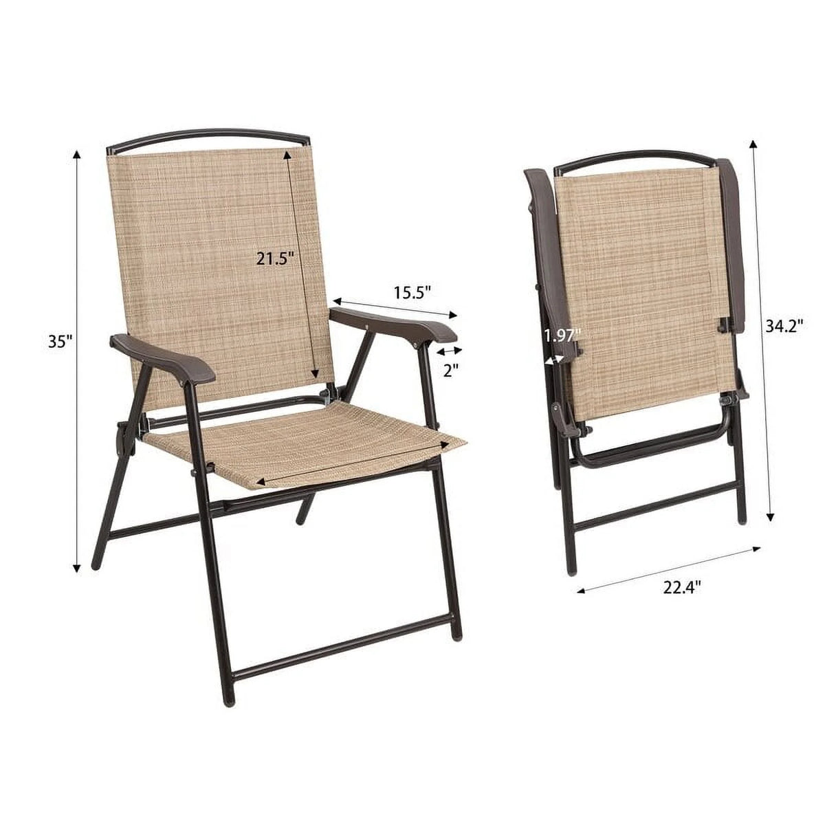 Beige 2 Pieces Textilene Patio Folding Chairs A62573