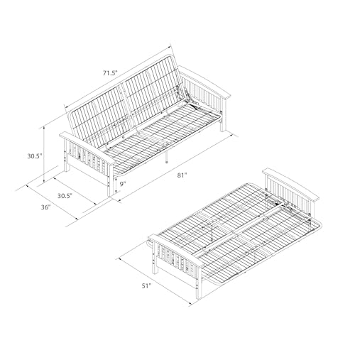 Brown Full Size Wood and Black Metal Futon Frame B20080