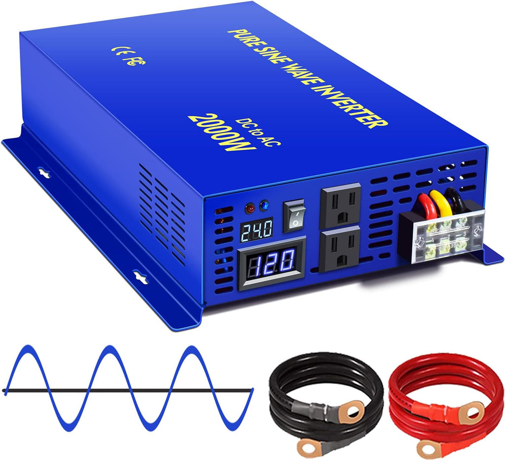2000W Pure Sine Wave Power Inverter 24V DC to AC 120V with Remote Switch F209