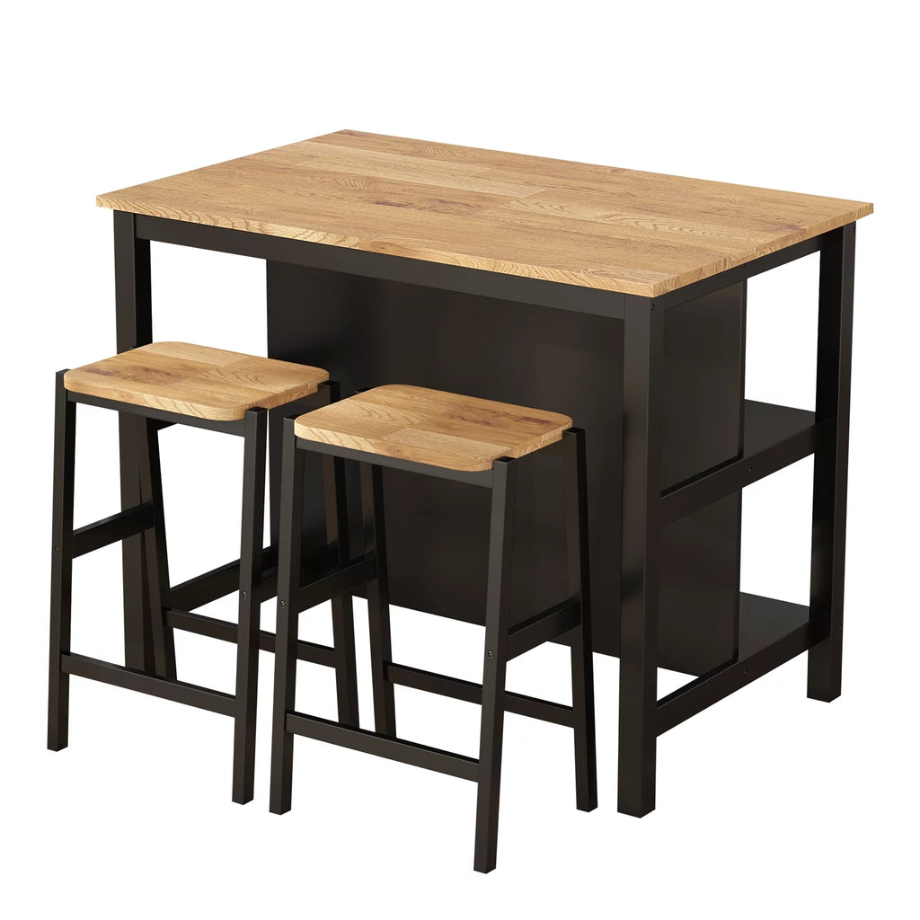 3 PCS RubberWood Dining Table Set with 2 Stools N419
