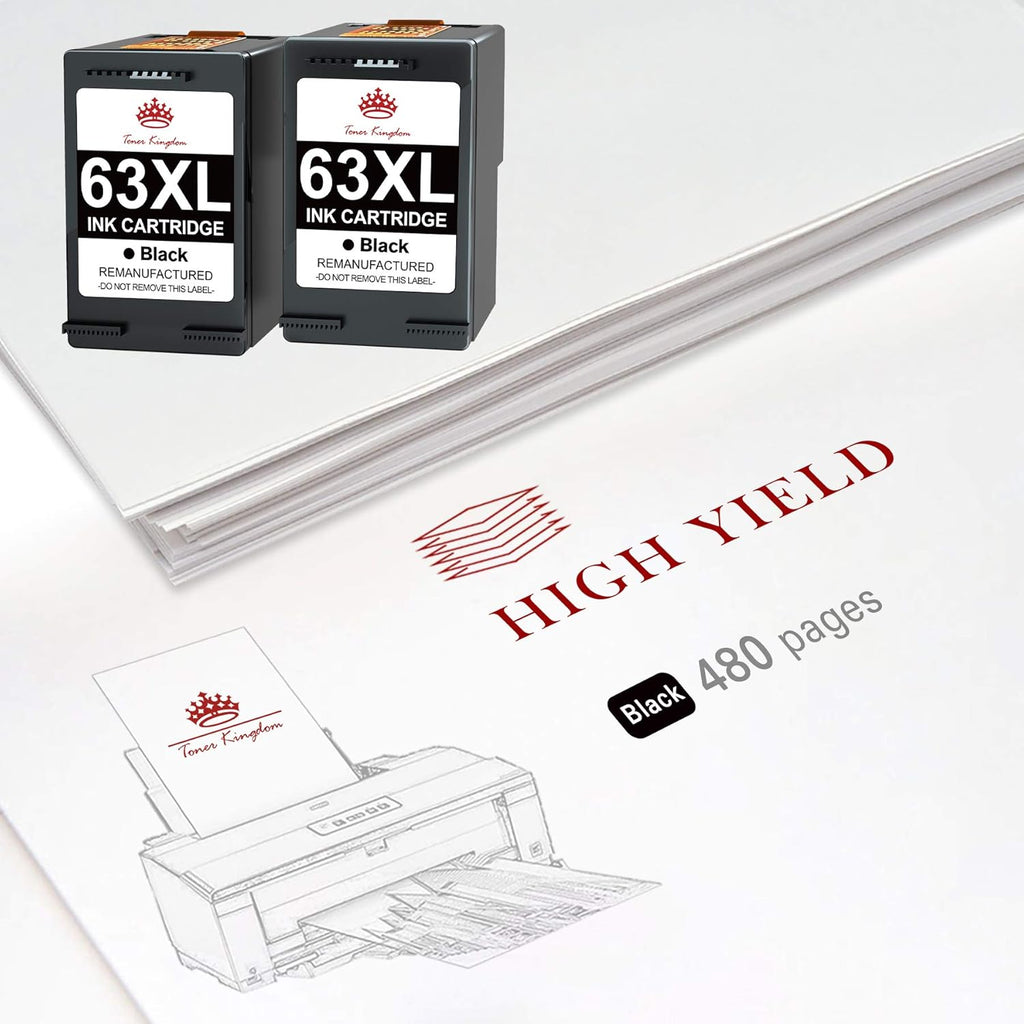 2 Pack Remanufactured Ink Cartridge for HP 63 63XL (2 Black) K36331