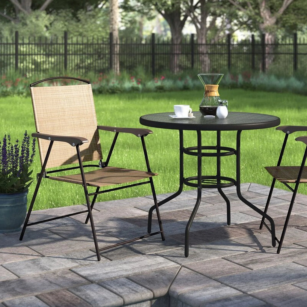 Beige 2 Pieces Textilene Patio Folding Chairs A62573