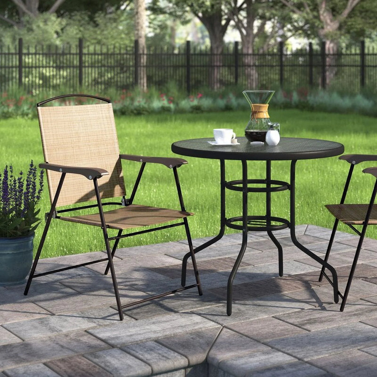 Beige 2 Pieces Textilene Patio Folding Chairs A62573