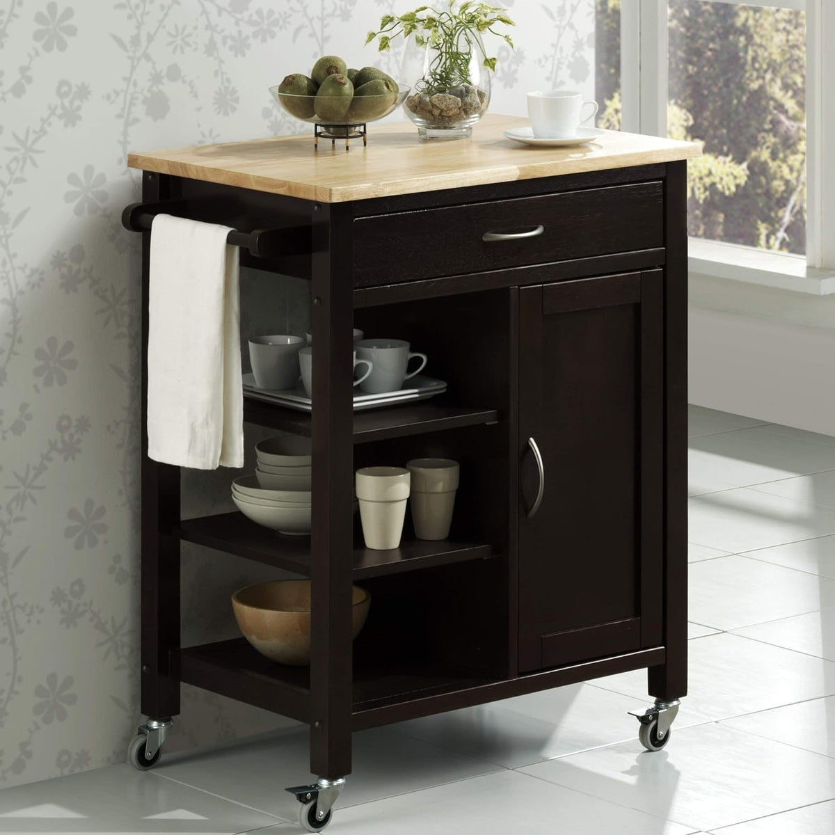 Black and Natural Kitchen Cart D1712
