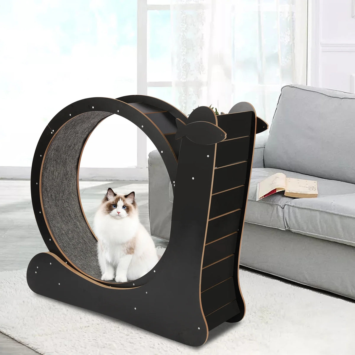 Cat Running Wheel Treadmill with Safety Lock Wooden Exercise Wheel F3395