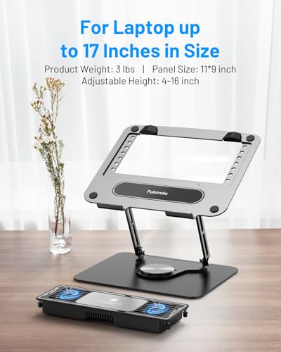 Laptop Cooling Stand with 360° Rotation Base, Detachable Thermoelectric Cooler, Adjustable Height, Solid Carbon Steel, 2-Power Peltier Cooling Pad A29706