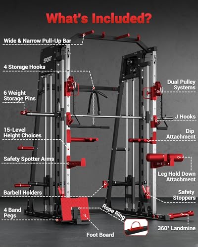 2200LBS Smith Machine Power Cage with Smith Bar, Cable Systems Q9083
