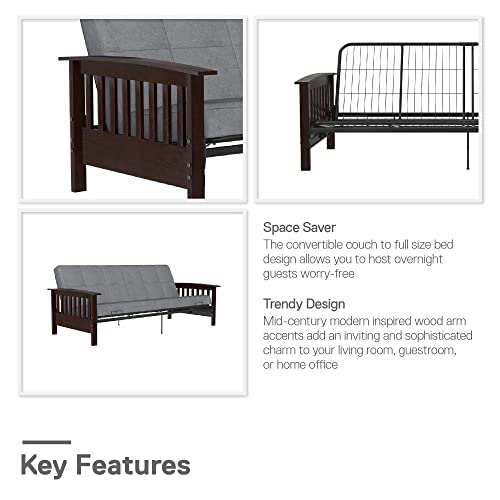 Brown Full Size Wood and Black Metal Futon Frame B20080