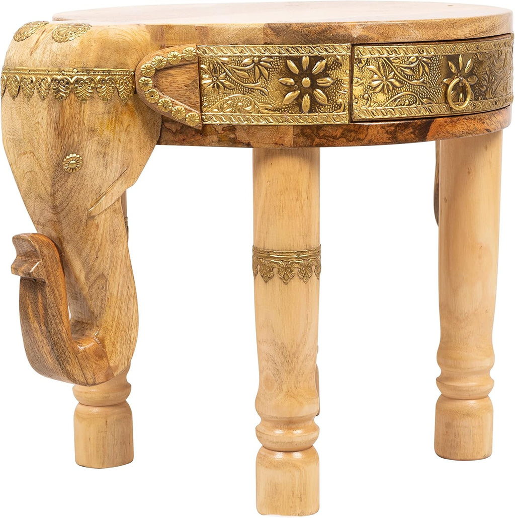 Hand Carved Wooden Coffee Table with Drawer I622