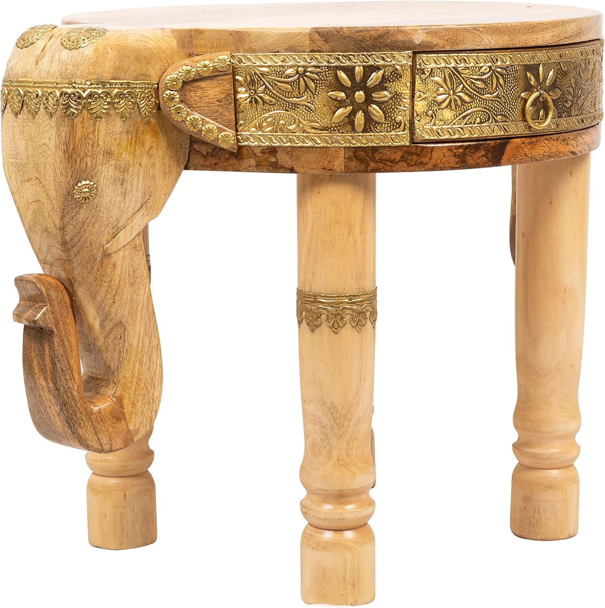 Hand Carved Wooden Coffee Table with Drawer I622