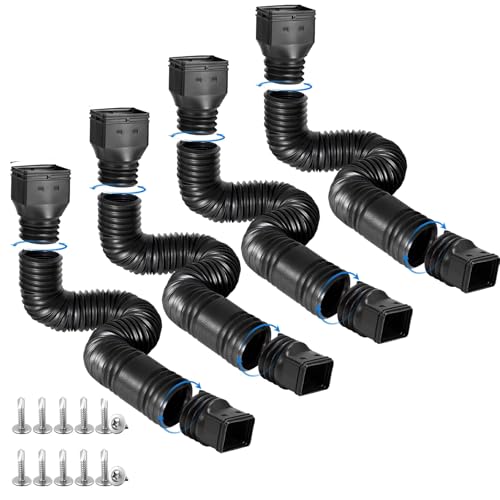 4 pack Flexible Rain Gutter Downspout Extensions Black V466