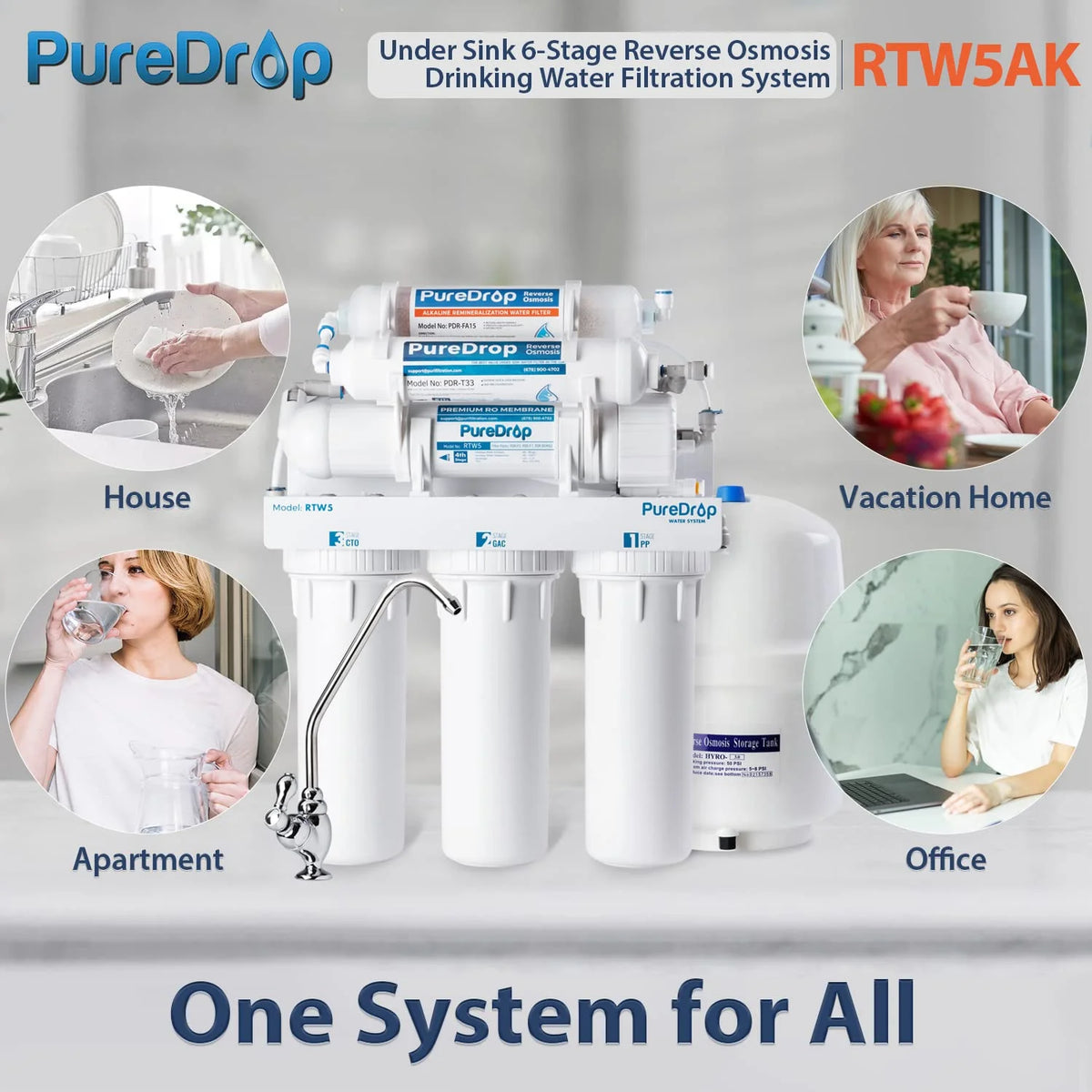 Reverse Osmosis Alkaline Water Filtration System, 6 Stage Under Sink RO Water Filter with Faucet W763114