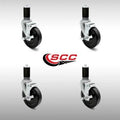Stainless Steel 5 x 1.25 inch Hard Rubber Wheel Swivel Casters with Expanding Stem with Brake, Set of 4 F280078