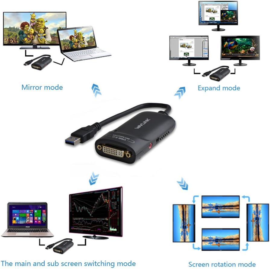 USB 3.0 to VGA/DVI/HDMI Universal Video Graphics Card Adapter for Multiple Monitors Up to 2048x1152 X949