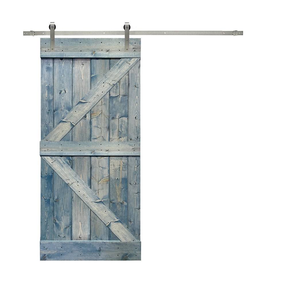 Solid Weather Oak Stained Knotty Pine Wood Interior Sliding Barn Door with Hardware Kit R20858