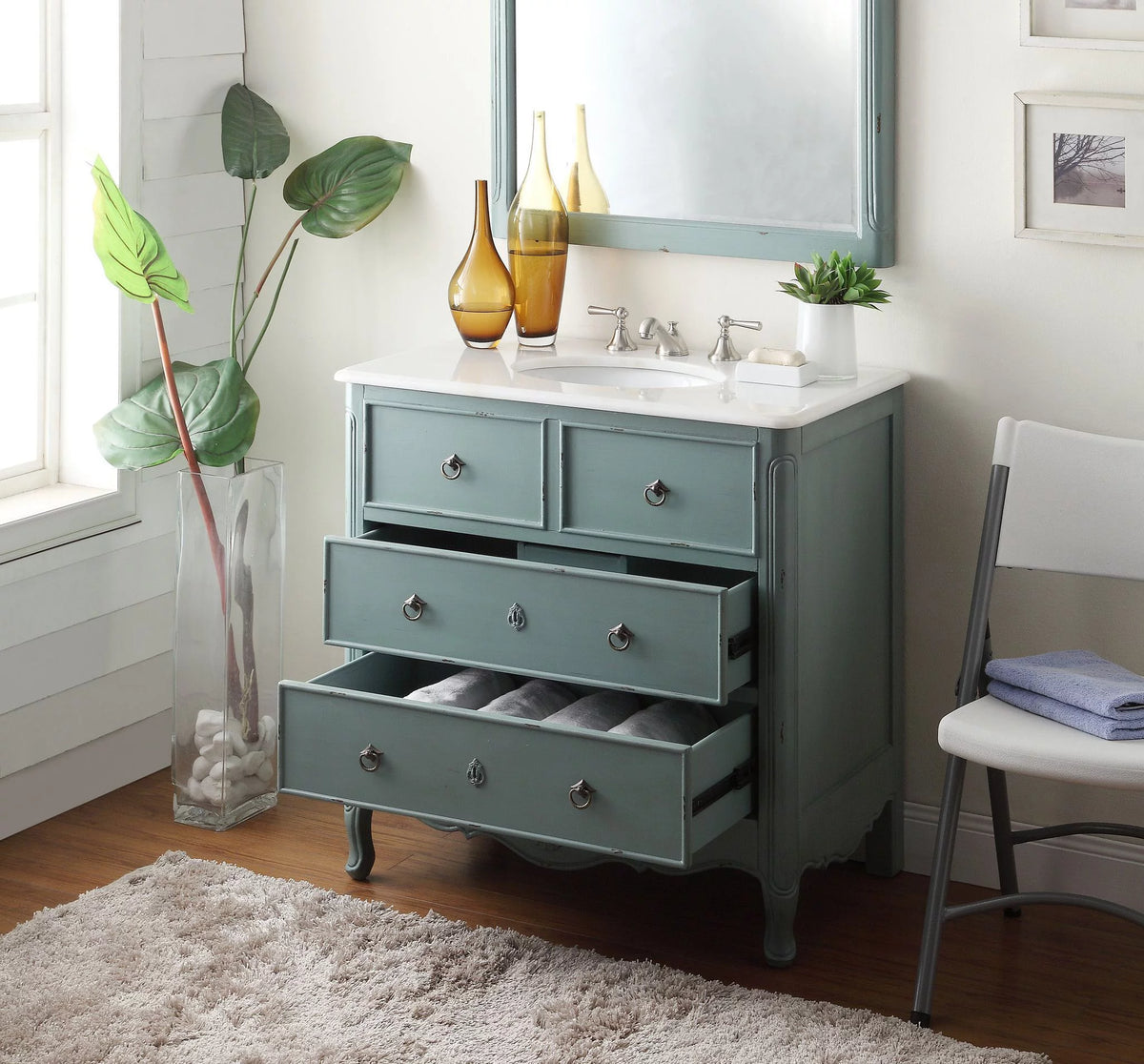 34" Vintage Blue Bathroom Vanity B7459