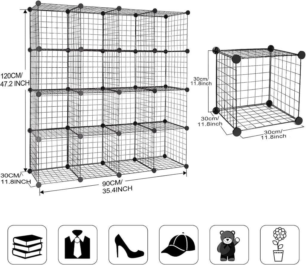 16-Cube Modular Wire Cube Storage Organizer, Black N356659