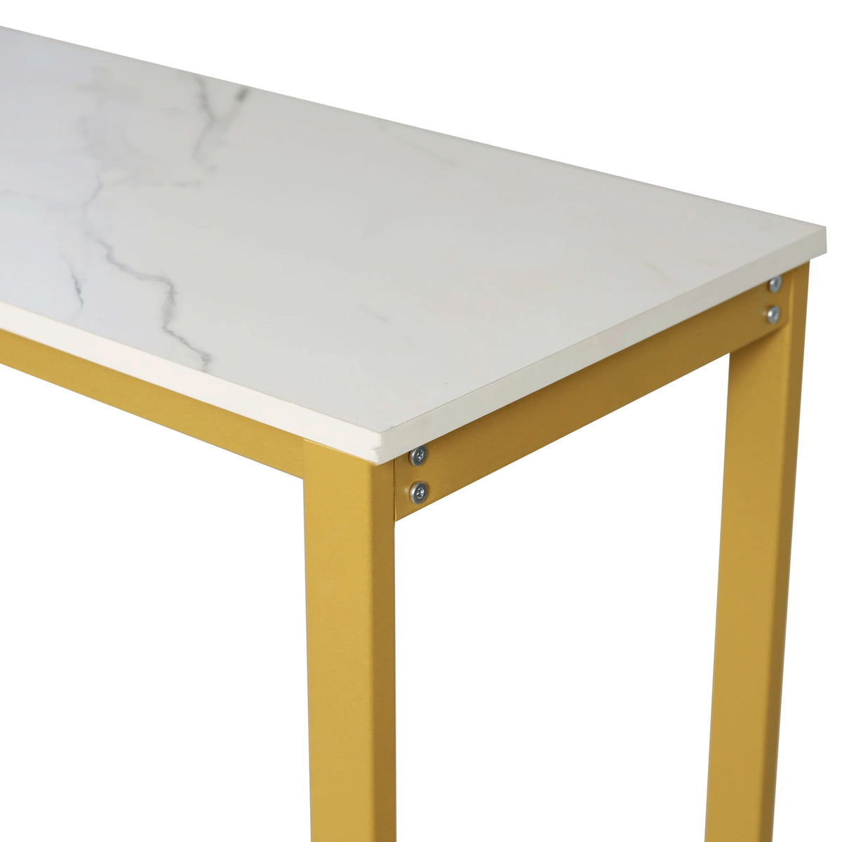 Gold Steel Tube Frame Bar and Wine Table with Faux Marble Melamine Table Top Z27025