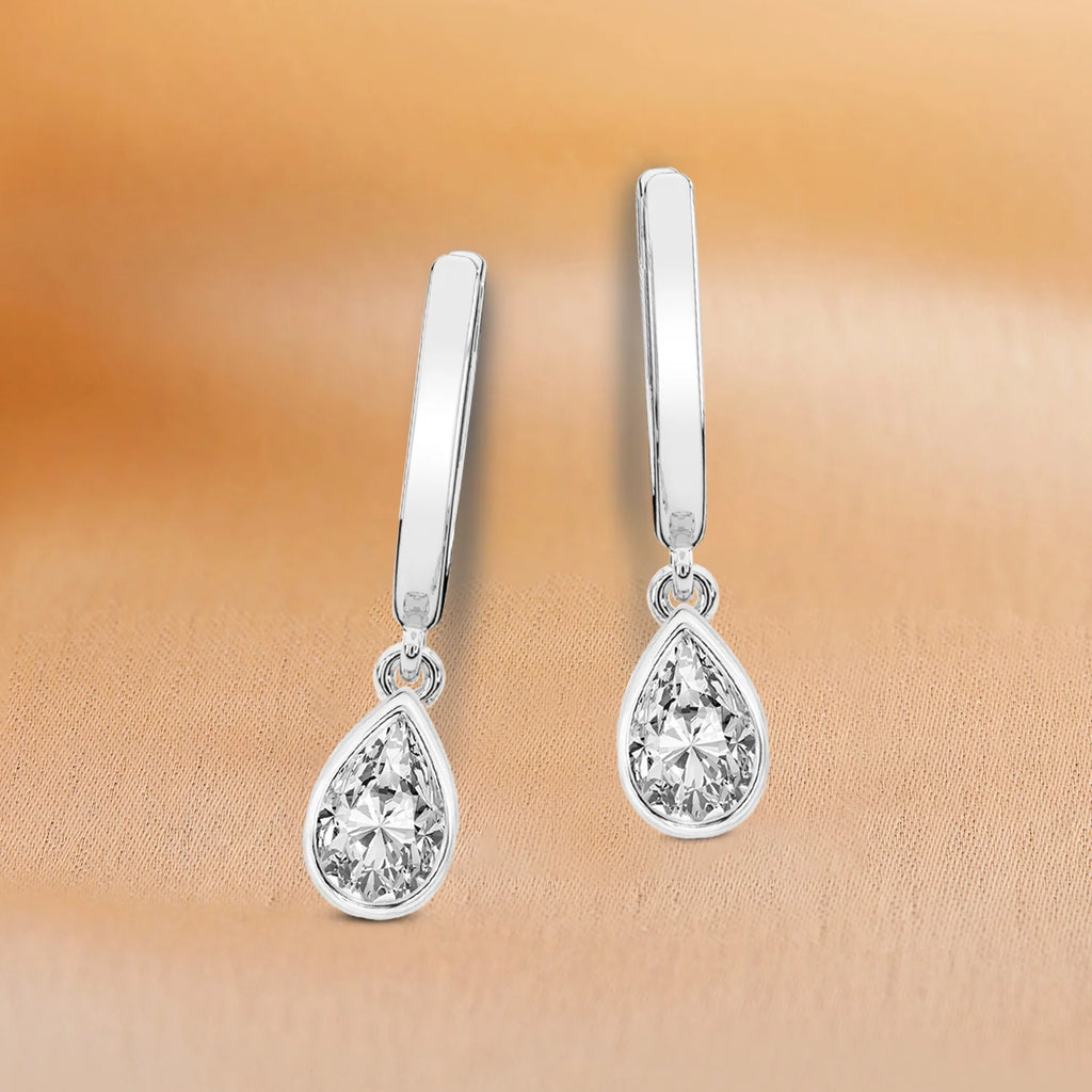 1 Carat Pear Shape Lab Grown Diamond Dangle Earring in 14K White Gold A559