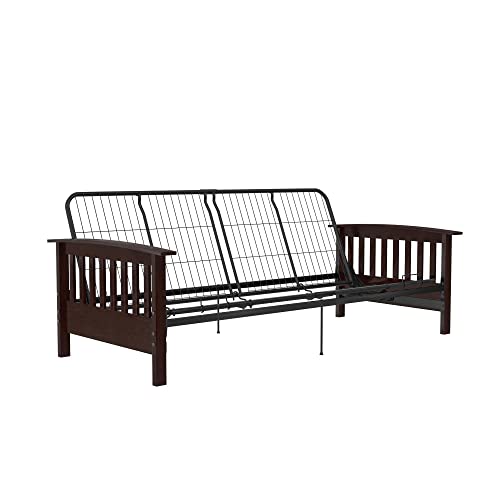 Brown Full Size Wood and Black Metal Futon Frame B20080
