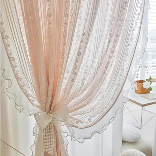 Sheer Pink Ruffle Curtains N85657