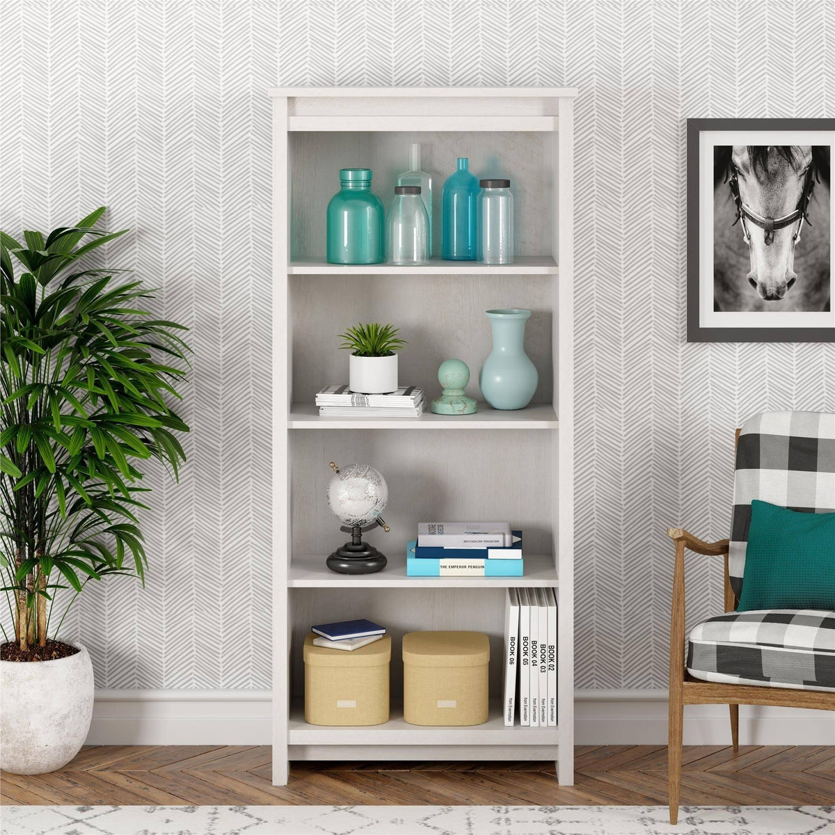 Ivory Oak 4 Shelf Bookcase J7233