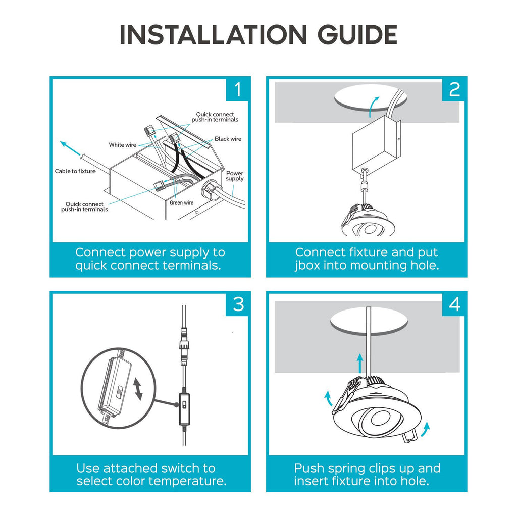 Adjustable LED Gimbal Recessed Lighting with J-Box 3 Color Selectable 8W 600lm Dimmable A29829