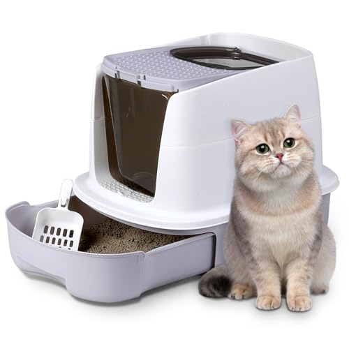 Grey Enclosed Cat Litter Box with Lid U607487