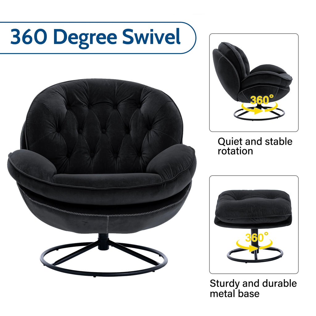 Black Velvet Swivel Accent Chair with Ottoman Y370916