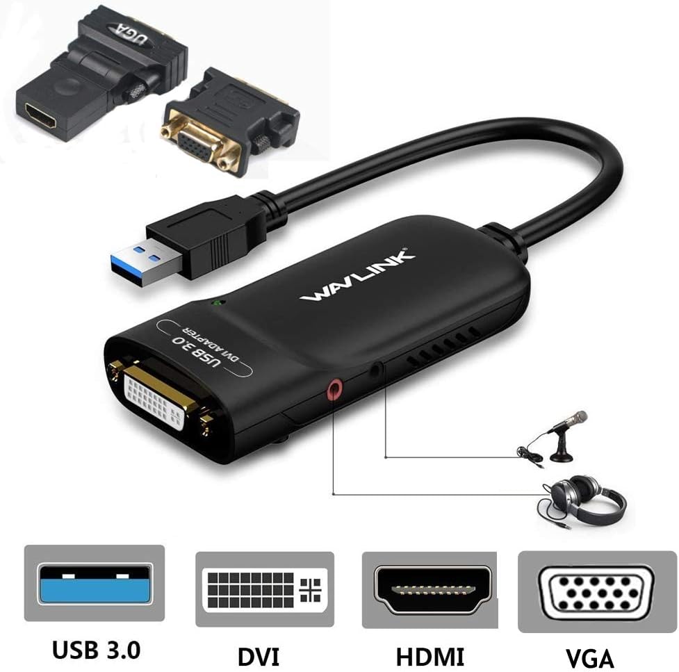 USB 3.0 to VGA/DVI/HDMI Universal Video Graphics Card Adapter for Multiple Monitors Up to 2048x1152 X949