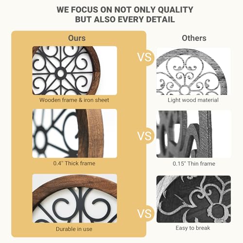 3 Pack Rustic Round Wall Art Geometric Scrolled Metal with Wooden Frame S3590
