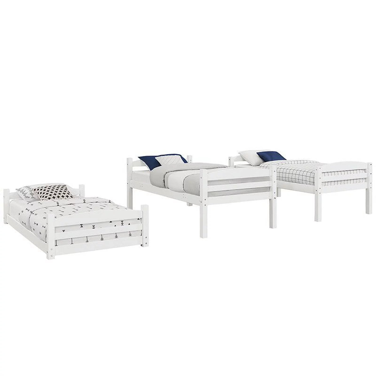 White Wood Twin Triple Bunk Bed P6864