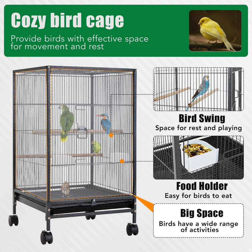35-inch Wrought Iron Bird Cage with Open Top and Rolling Stand L737