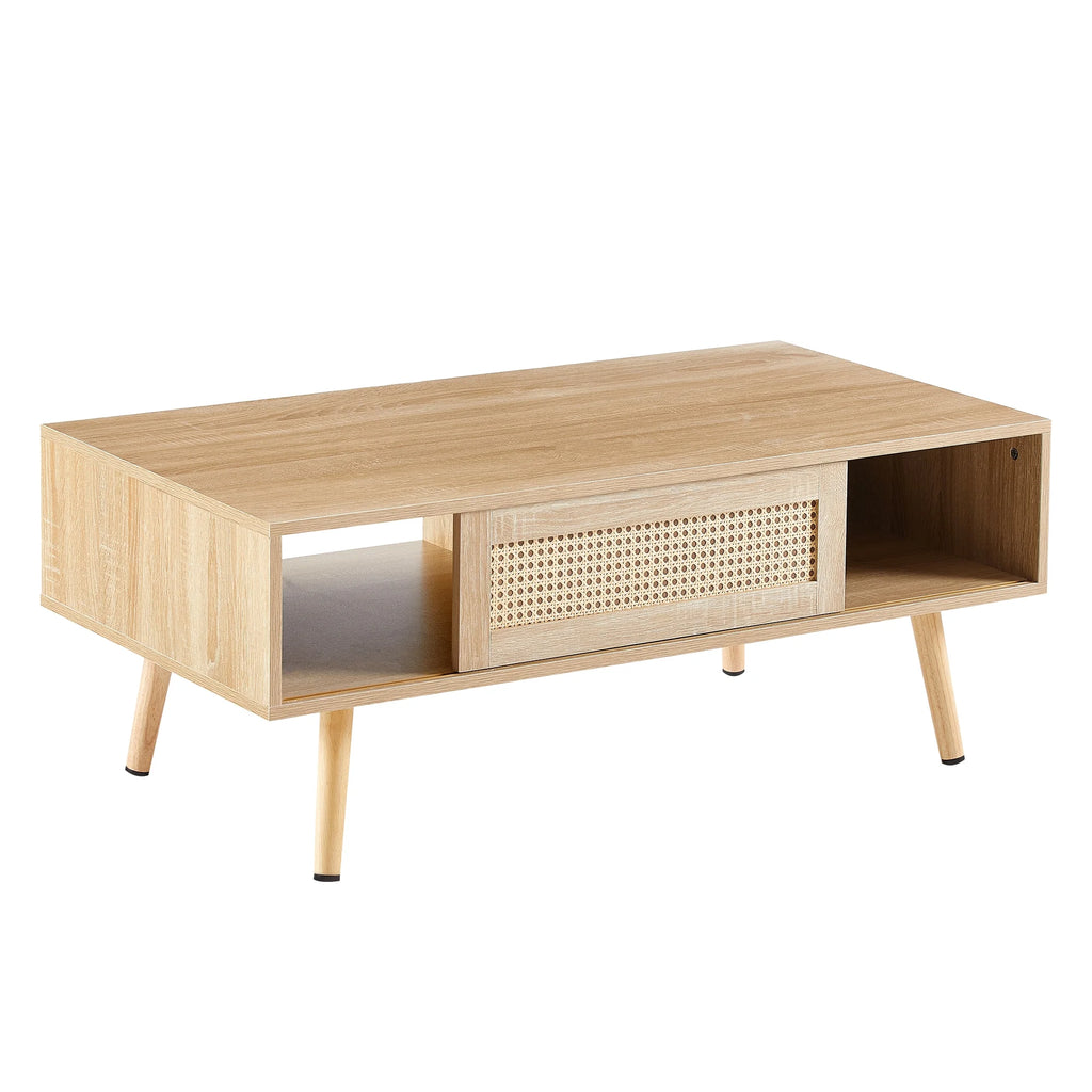 41.34" Rattan Coffee Table with Sliding Door Storage O572