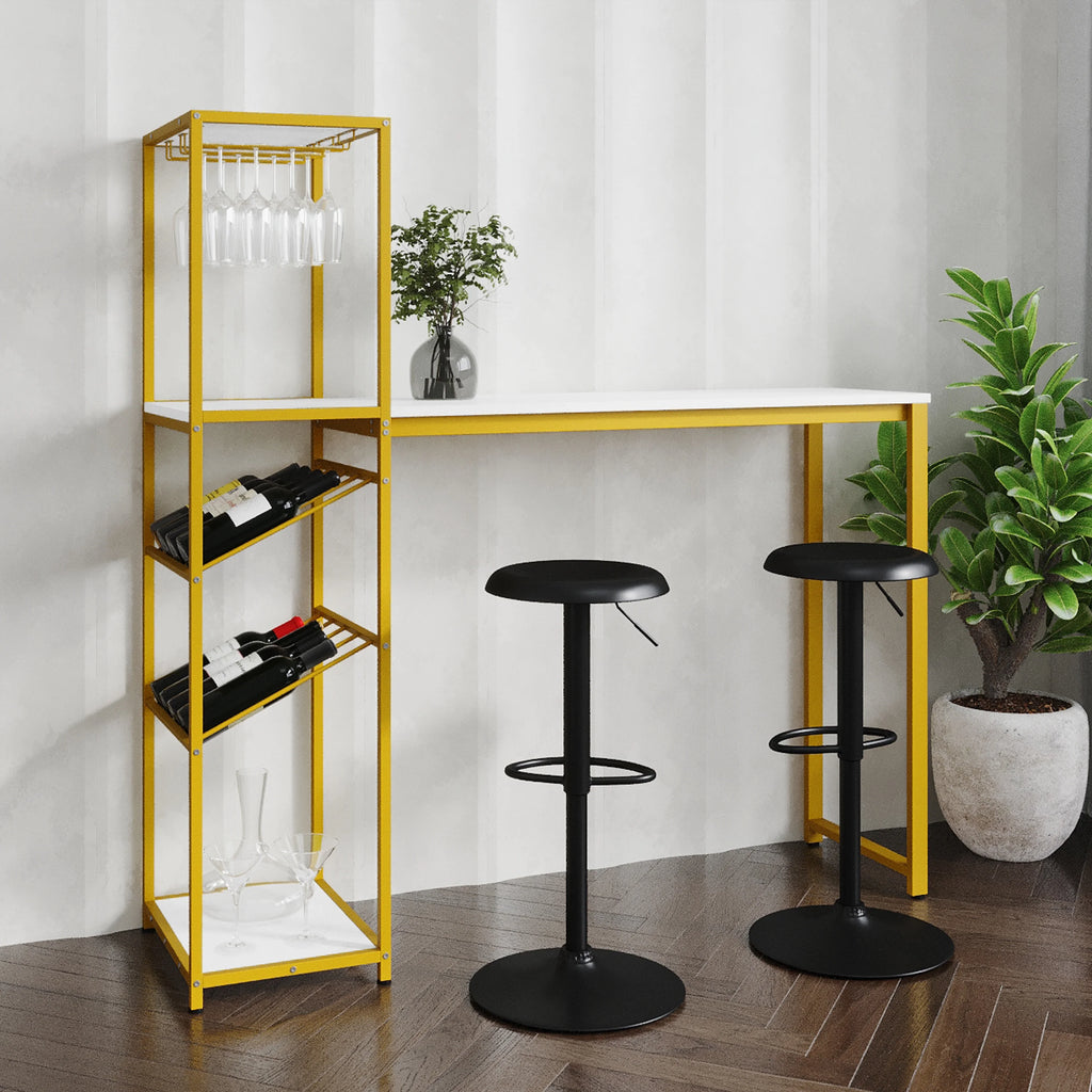 Gold Steel Tube Frame Bar and Wine Table with Faux Marble Melamine Table Top Z27025