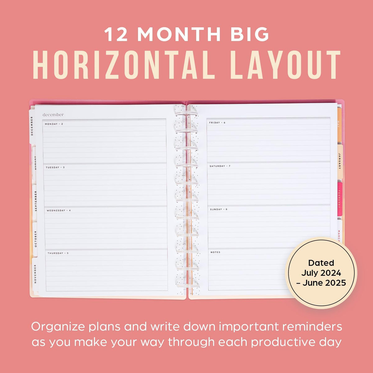 12-Month Academic Planner, July 2024–June 2025, Big Size, 72 Pages, 8 1/2" x 11" X506
